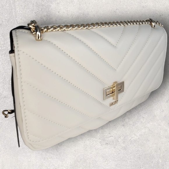 DKNY Ivory Quilted Veronica Shoulder Bag with Turn Lock - NWT - Picture 1 of 7